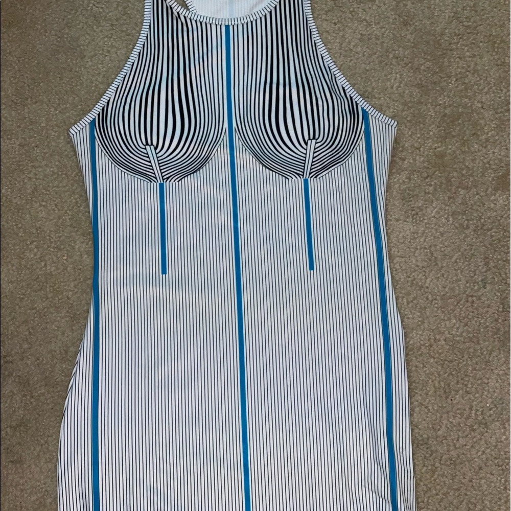 Blue Ribbed Detailing Midi Dress